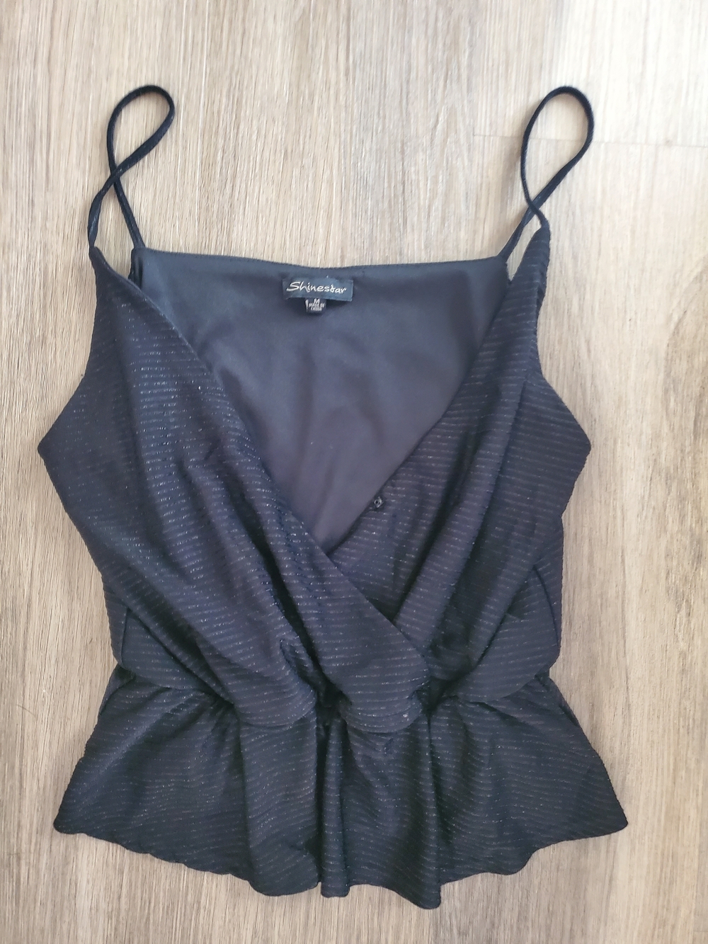 Shinestar Black Metallic Stripe Wrap Camisole